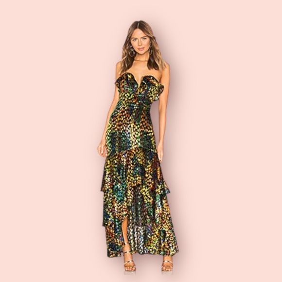 NBD Dresses & Skirts - NWT X by NBD Yuna gown in Rainbow peacock multicolor
